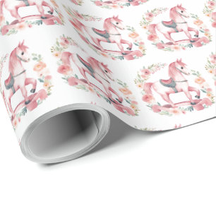 Papel De Regalo Caballo de balancín rosa lindo para niña