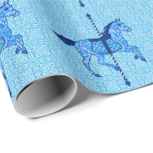 Papel De Regalo Caballo de carrusel - Cobalto y azul cielo