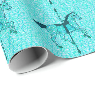 Papel De Regalo Caballo de carrusel - Turquesa y Aqua