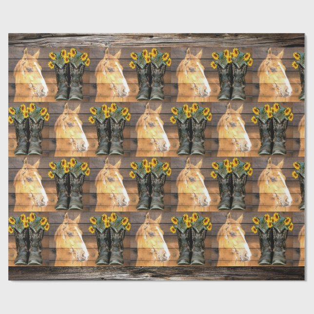 Papel De Regalo Caballo De Estilo Occidental Y Vaquero Boots Sunfl (Superficie plana)