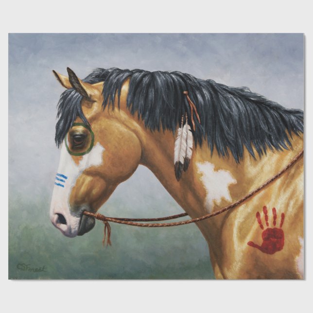 Papel De Regalo Caballo de Guerra Nativo Americano Buckskin Pinto (Superficie plana)