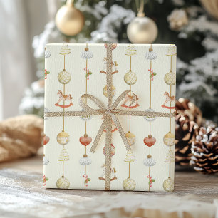 Papel De Regalo Caballo de Juguete Navideño Elegante Vintage 