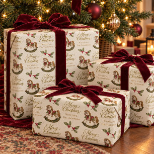 Papel De Regalo Caballo de Juguete Personalizado Navidad Vintage