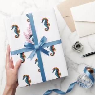 Papel De Regalo Caballo De Mar Colorido Bajo El Mar Náutico