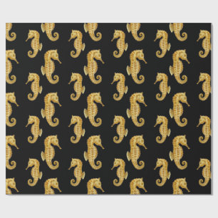 Papel De Regalo Caballo de mar negro