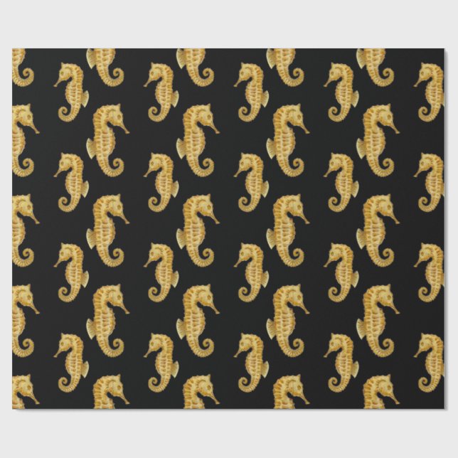 Papel De Regalo Caballo de mar negro (Superficie plana)