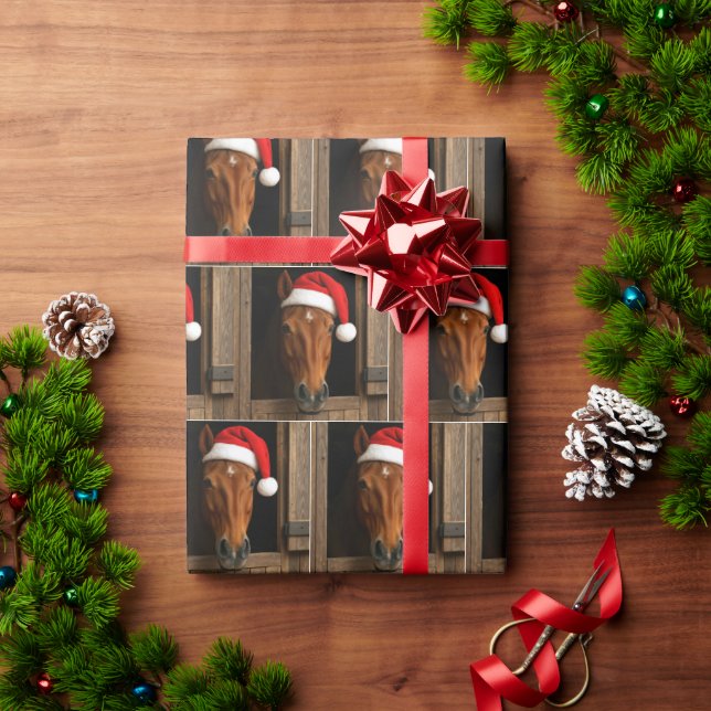 Papel De Regalo Caballo de Navidad en ventana de establo (Regalo de vacaciones)