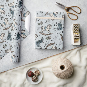 Papel De Regalo Caballo de Roca Floral de Gótico Bebé Azul