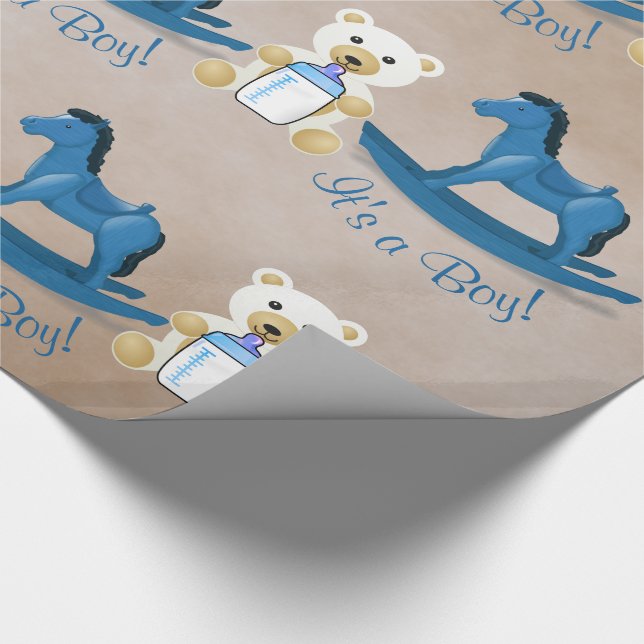 Papel De Regalo ¡Caballo de Rocking Azul, ES UN CHICO! (Esquina)