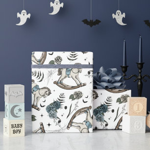 Papel De Regalo Caballo de Rocking Azul Floral Gótico