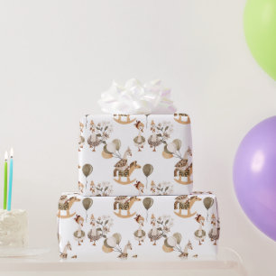 Papel De Regalo Caballo de Rocking Gander Goosey, globos, blanco