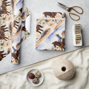 Papel De Regalo Caballo de travesía de Chica estilo acuarela