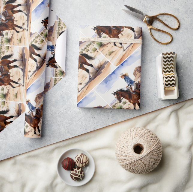 Papel De Regalo Caballo de travesía de Chica estilo acuarela (Artesanía)