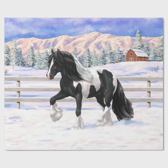 Papel De Regalo Caballo de Vanner de Black Pinto Piebald Gypsy (Superficie plana)