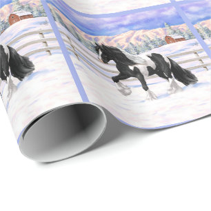 Papel De Regalo Caballo de Vanner de Black Pinto Piebald Gypsy