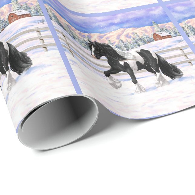 Papel De Regalo Caballo de Vanner de Black Pinto Piebald Gypsy (Esquina del rollo)