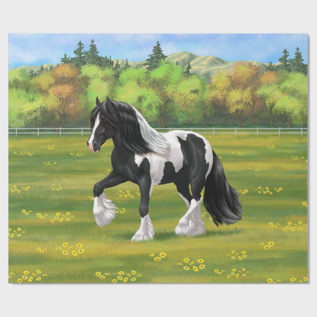 Papel De Regalo Caballo de Vanner de Black Pinto Piebald Gypsy (Superficie plana)