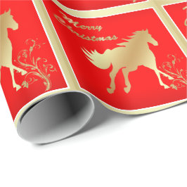 Papel De Regalo Caballo del oro en Felices Navidad rojas