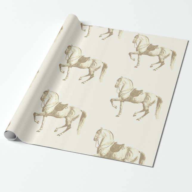 Papel De Regalo Caballo elegante de Lipizzería Beige-Oro (Desenrollado)