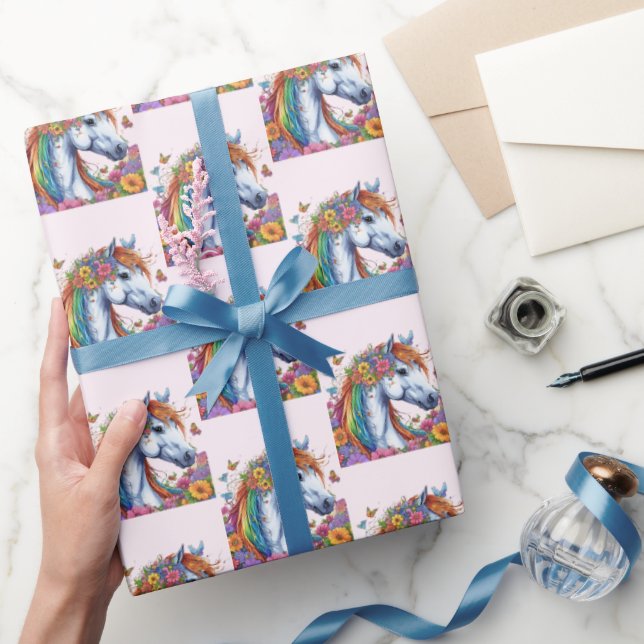 Papel De Regalo Caballo fantástico arcoiris Floral ecuestre cumple (Regalar)