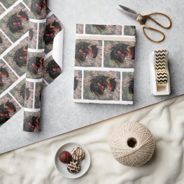 Papel De Regalo Caballo Friesiano Caído (Artesanía)