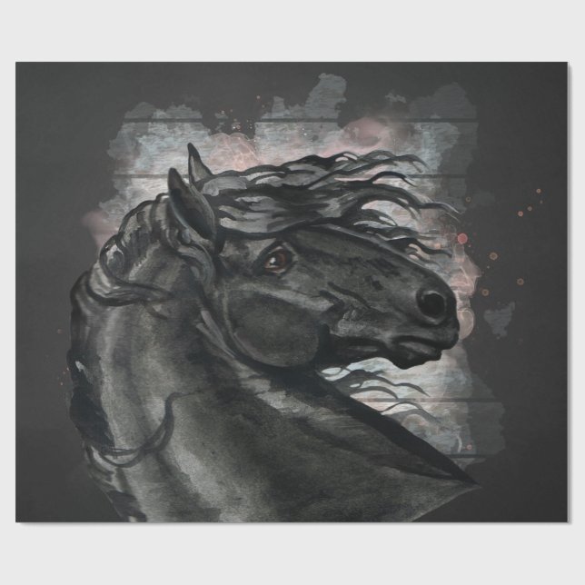 Papel De Regalo Caballo frisón negro (Superficie plana)