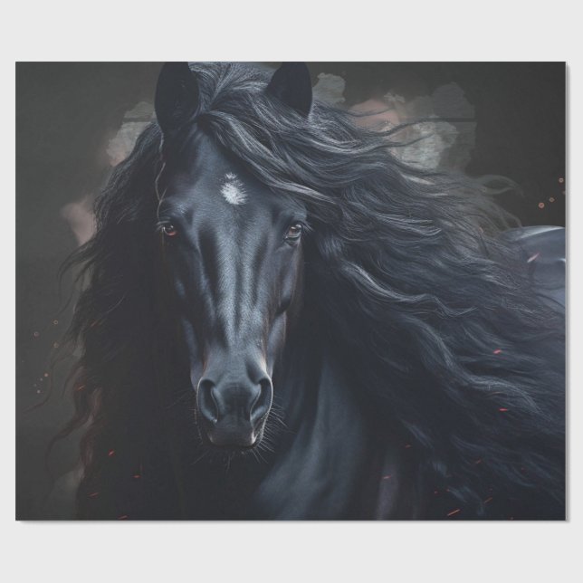 Papel De Regalo Caballo Frisón Negro (Superficie plana)