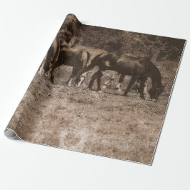Papel De Regalo Caballo Granja Vintage País Rústico Sepia Occident