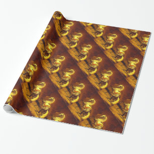 Papel De Regalo CABALLO GRIS REVESTIDO, amarillo dorado, marrón