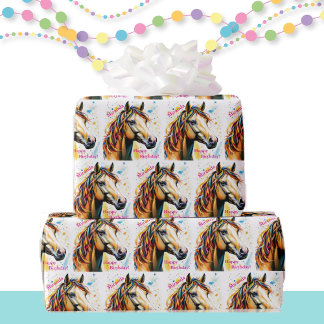 Papel De Regalo Caballo lindo con cintas de cumpleaños Añadir nomb