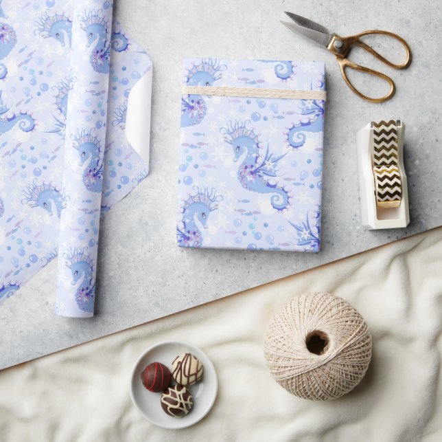 Papel De Regalo Caballo marino azul dulce Lavanda Océano náutico (Artesanía)