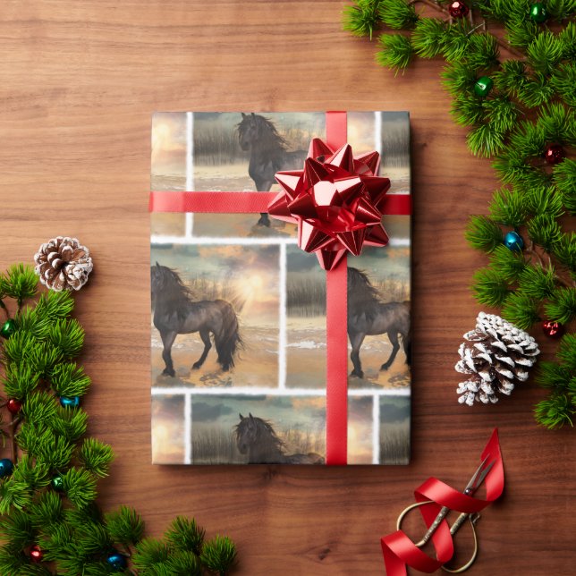 Papel De Regalo Caballo matutino de Foggy Friesian (Regalo de vacaciones)