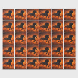 Papel De Regalo Caballo Negro Corriendo a Través de Niebla Naranja