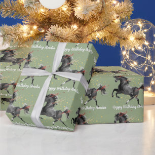 Papel De Regalo Caballo Negro Cumpleaños Feliz Personalizado