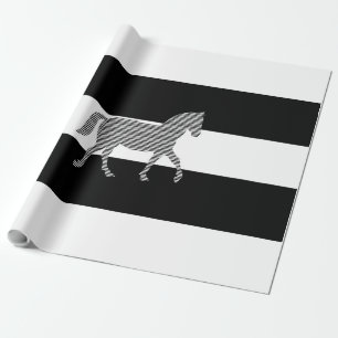 Papel De Regalo Caballo - patrón geométrico - blanco y negro.