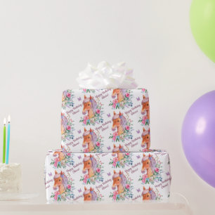 Papel De Regalo Caballo personalizado con flores chica cumpleaños