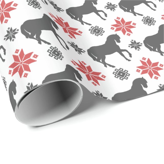 Papel De Regalo Caballo rojo y negro del navidad (Esquina del rollo)