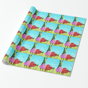 Papel De Regalo Caballo rubio y corazón rosado y rojo