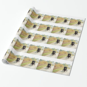 Papel De Regalo Caballo y buggy Amish de otoño