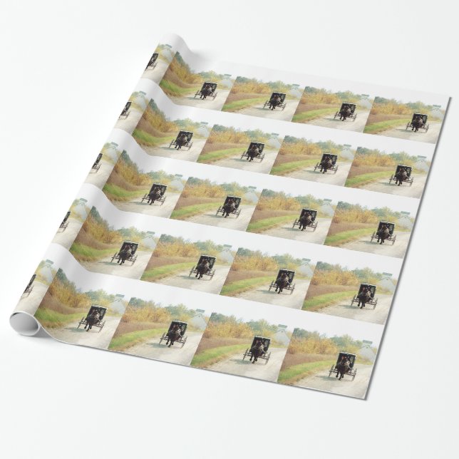 Papel De Regalo Caballo y buggy Amish de otoño (Desenrollado)
