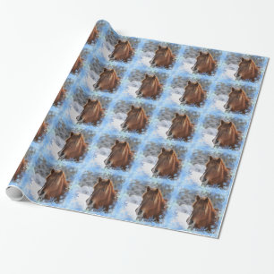 Papel De Regalo Caballo y copos de nieve