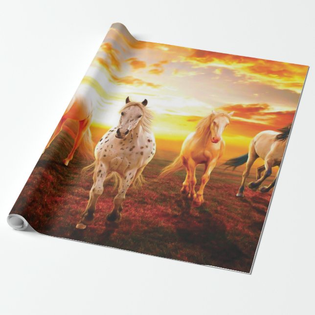 Papel De Regalo Caballos al atardecer lanzando almohada (Desenrollado)