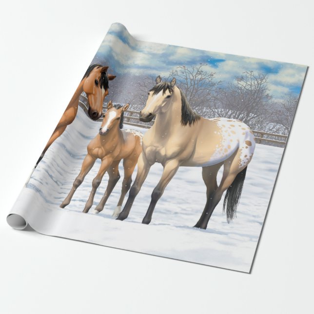 Papel De Regalo Caballos Appaloosa De Cuello Rojo (Desenrollado)