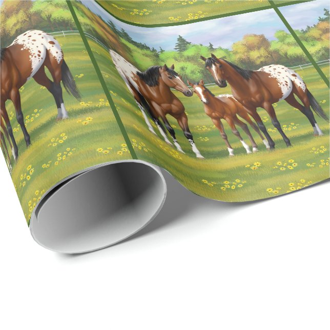 Papel De Regalo Caballos Appaloosa De La Bahía Marrón En Pastel De (Esquina del rollo)