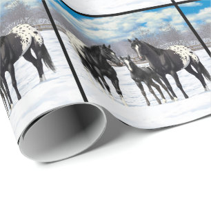 Papel De Regalo Caballos Appaloosa Negros En Nieve