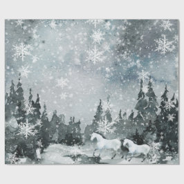 Papel De Regalo Caballos Blancos Nevados En Un Cielo Nocturno De I