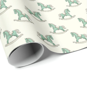 Papel De Regalo Caballos de Balanço Antiguos Verde Regalo para Bab