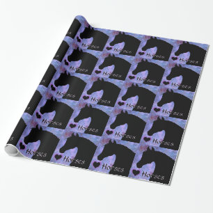 Papel De Regalo Caballos de Corazón III (fondo morado/azul)