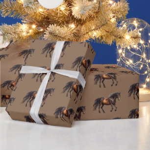 Papel De Regalo Caballos de Cowboy Brown