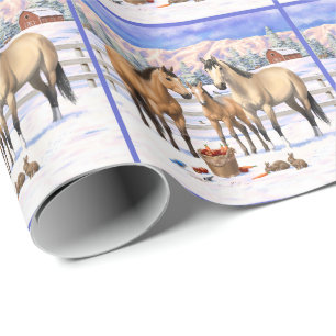 Papel De Regalo Caballos De Cuero De Cuello En Nieve
